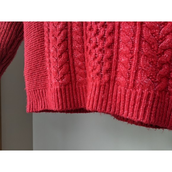 Red cable knit sweater, mock neck. Loft sz Medium. Holiday sweater - Picture 6 of 8